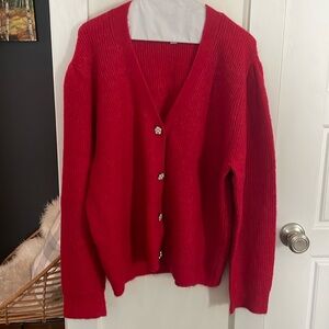 Red cardigan rhinestone buttons xl